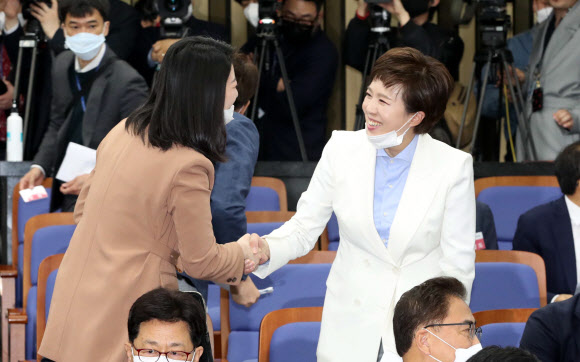 인사 나누는 배현진-김은혜