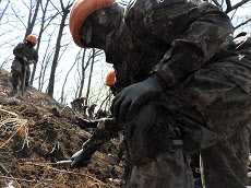 국방부가 지난해에 이어 지난달 20일부터 재개한 화살머리고지 일대 우리측 지역 유해발굴에서 유해 총 12점과 유품 총 1천 667점을 발견했다고 1일 밝혔다. 사진은 지표굴토작업을 하는 모습. 2020.5.1 국방부 제공