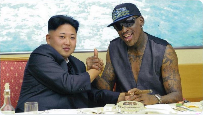 김정은 북한 국무위원장과 데니스 로드맨. 트위터 캡처