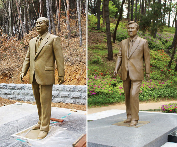 충북도가 청남대에 설치된 전두환(왼쪽)·노태우(오른쪽) 전 대통령의 동상