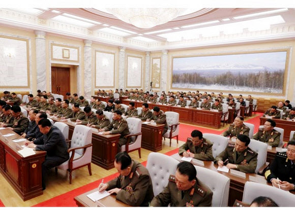 노동당 중앙군사위원회 확대회의 참석한 위원들