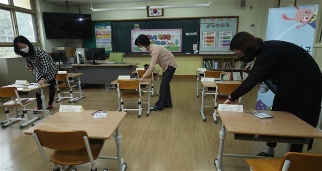 등교 수업 앞두고 분주한 초등학교