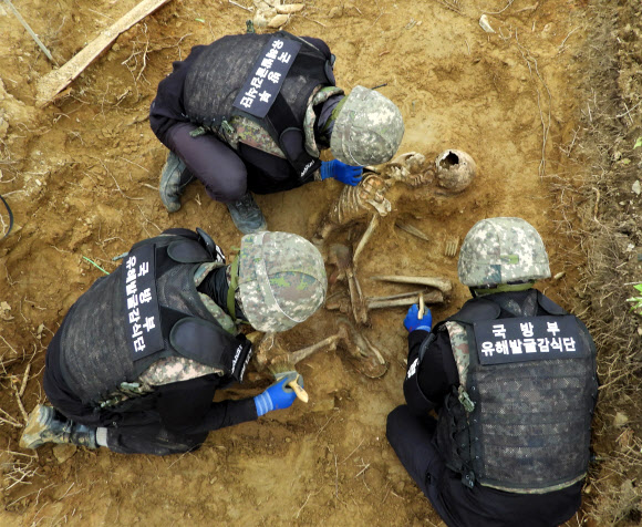 유해발굴하는 장병들