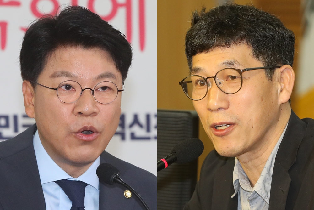 장제원 미래통합당 의원, 진중권 전 동양대 교수.  연합뉴스