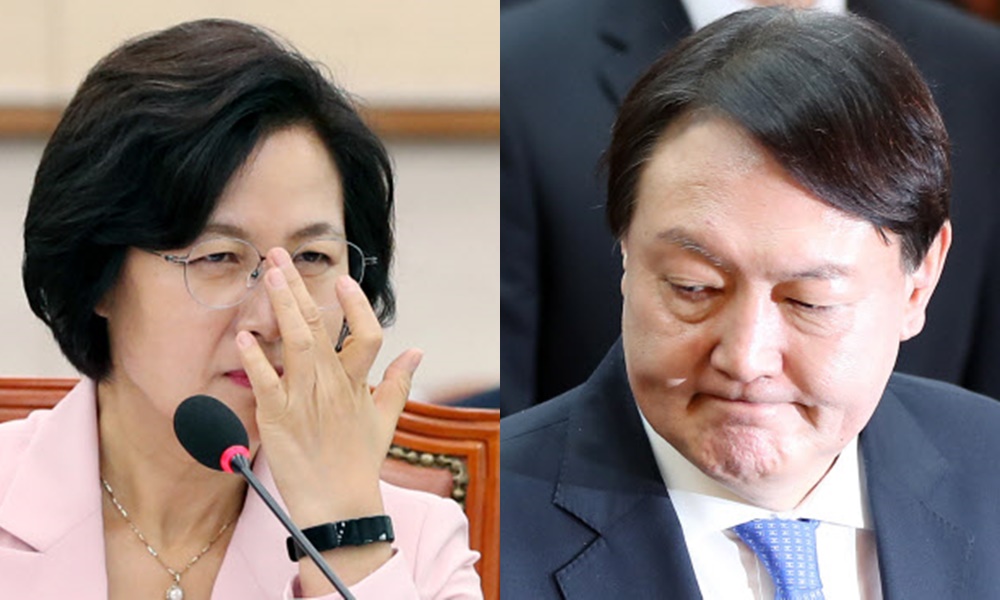 추미애(왼쪽) 법무부 장관과 윤석열(오른쪽) 검찰총장. 연합뉴스