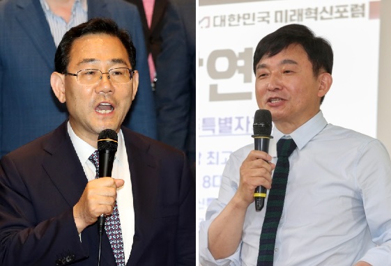 주호영(왼쪽) 미래통합당 원내대표. 같은 당 소속 원희룡(오른쪽) 제주지사. 연합뉴스·뉴스1