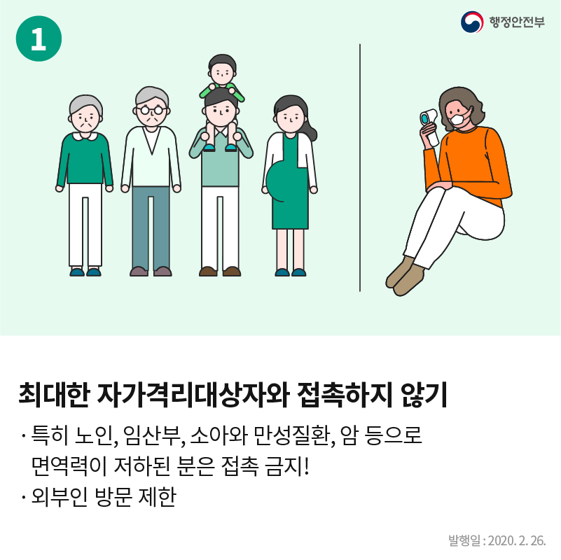 자가격리 대상자 동거인 생활수칙.  행정안전부