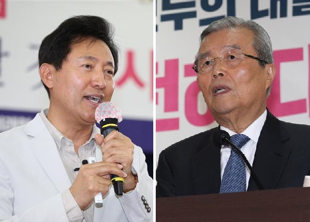 오세훈(왼쪽) 전 서울시장. 김종인(오른쪽) 미래통합당 비상대책위원장. 뉴스1