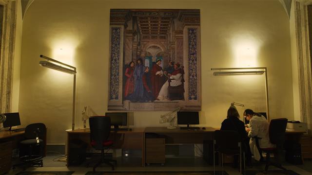 오는 25일 방송되는 ‘도서관의 시대’ 1부 ‘바티칸 도서관, 비밀의 문을 열다’는 도서관에서 도서관 내부 공간을 카메라에 담았다.<br>KBS 제공