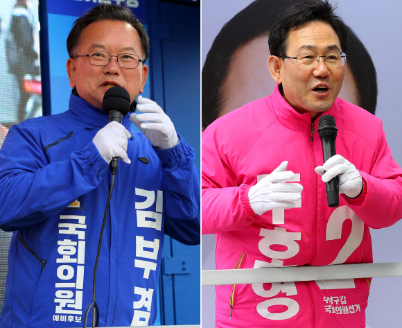 김부겸 전 의원(왼쪽)와 주호영 통합당 원내대표/연합뉴스