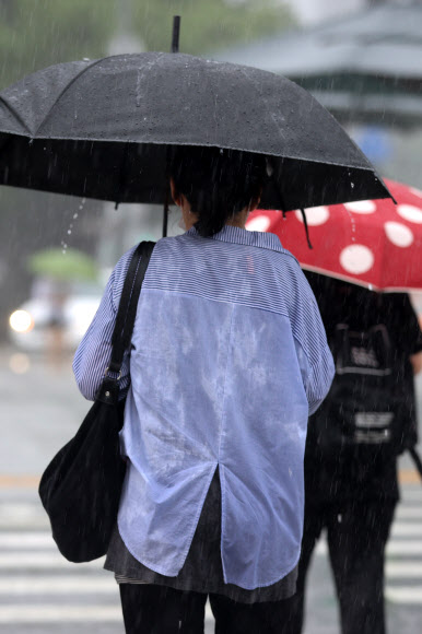 우산 아래서도 피할 수 없는 폭우