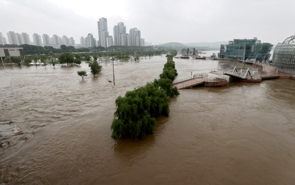 물에 잠겨있는 반포한강공원