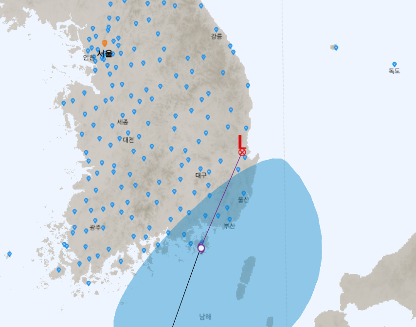 제5호 태풍 ‘장미’ 경로.  기상청