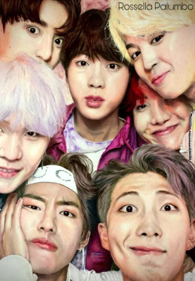 주이탈리아한국문화원이 이탈리아인을 대상으로 한국 관련 이미지를 표현하는 온라인 그림대회를 개최했다고 12일(현지시간) 밝혔다. 지난달 6일부터 21일까지 2주간 응모한 결과 모두 203점의 작품이 접수됐다.  사진은 BTS 멤버를 그린 1등 작품. 2020.8.13 주이탈리아한국문화원 제공