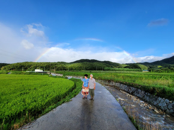 태풍 지난 함양 농촌마을에 뜬 무지개