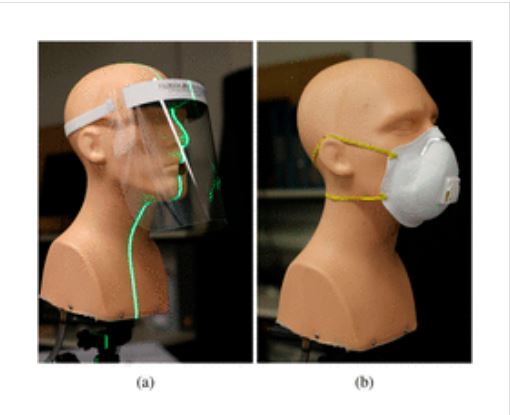 연구진이 실험에 사용한 페이스실드(왼쪽)와 일반 마스크