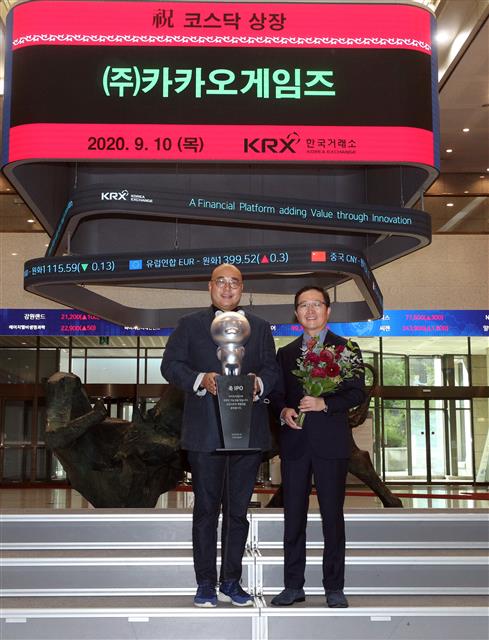 코스닥 상장 자축하는 남궁훈?조계현 공동대표