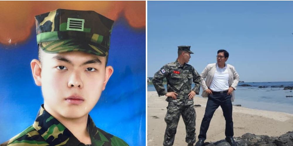 곽상도 국민의 힘 의원 아들(왼쪽)의 군복무 사진과 송석준 의원과 아들 사진. 출처:조수진 페이스북