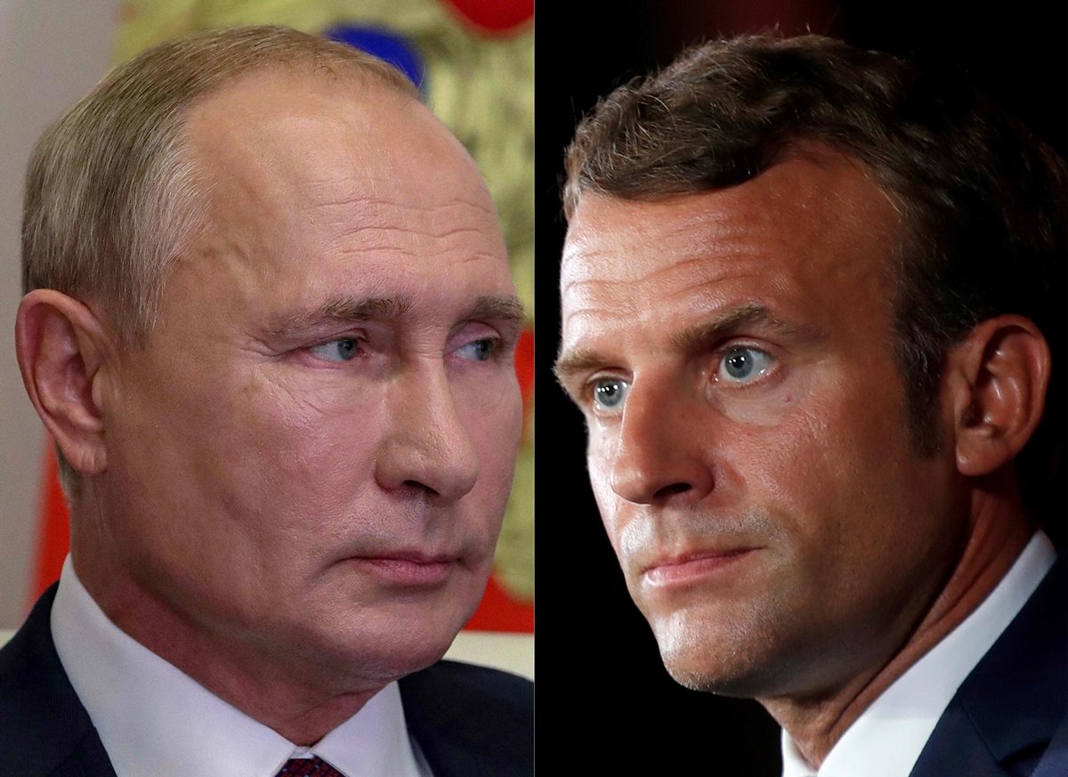 블라디미르 푸틴 러시아 대통령, 에마뉘엘 마크롱 프랑스 대통령.  AFP 연합뉴스