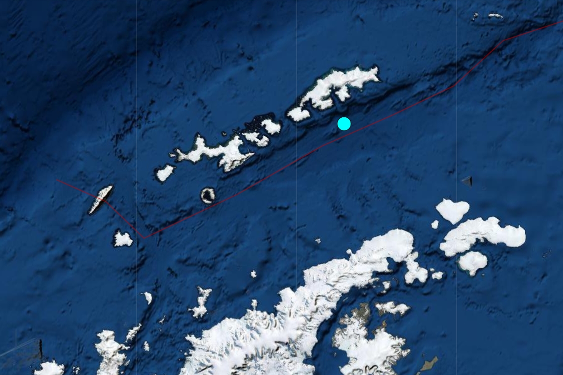 남극 세종기지 인근 해역서 규모 5.8 지진.  미국 지질조사국(USGS)
