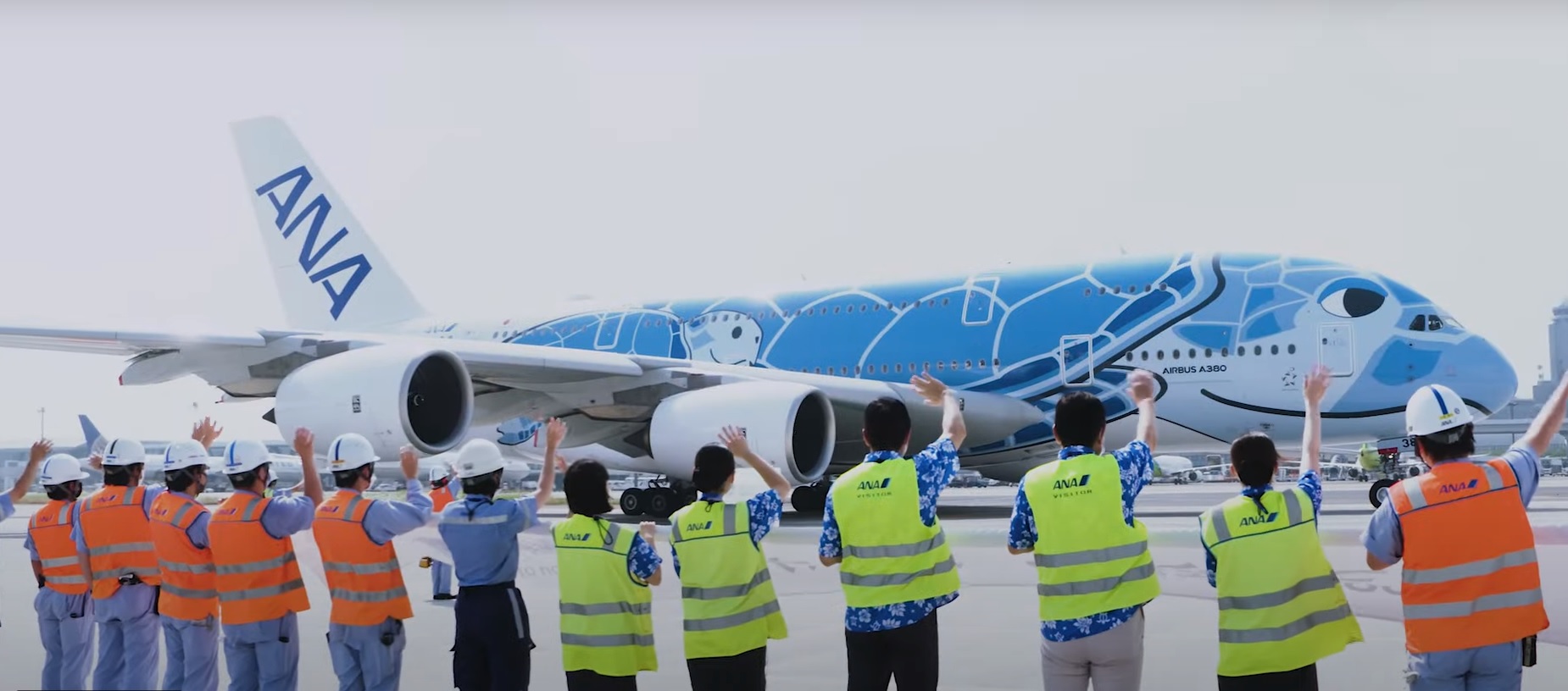 지난 8월 22일 실시된 전일본공수(ANA)의 에어버스 A380 일본내 유람비행. ANA 홍보 동영상 화면 캡처