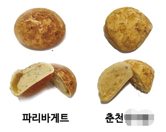 파리바게뜨가 출시한 감자빵(왼쪽)과 강원 춘천시 한 까페의 감자빵/SNS 캡처