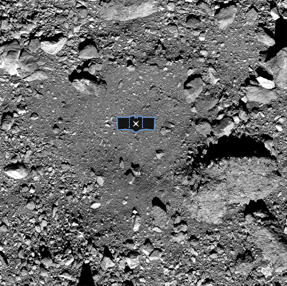 탐사선 오시리스 렉스가 소행성 베누에 ‘접지이륙’해 자갈 등을 채취하게 되는 나이팅게일 지점. NASA 제공 AP 연합뉴스 