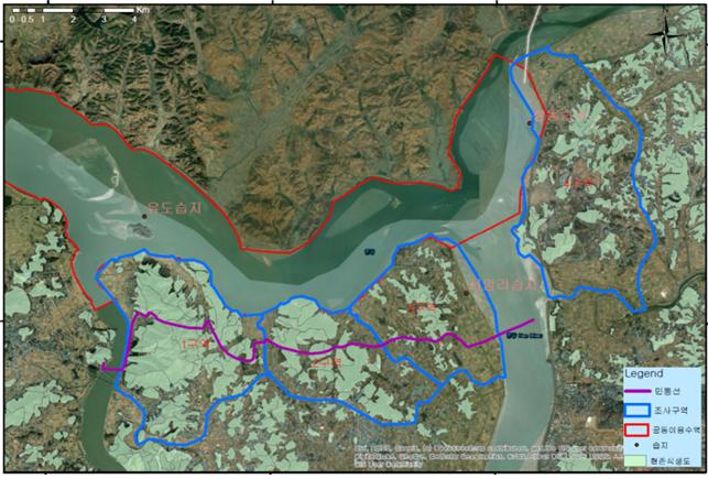 환경부와 통일부는 2일부터 내년 8월까지 10개월간 남북접경 지역인 한강(임진강) 하구 우리측 지역인 김포시 월곡면 보구곶에서 한강 상류부 일대 80㎢에서 습지 생태조사를 실시한다. 환경부 제공