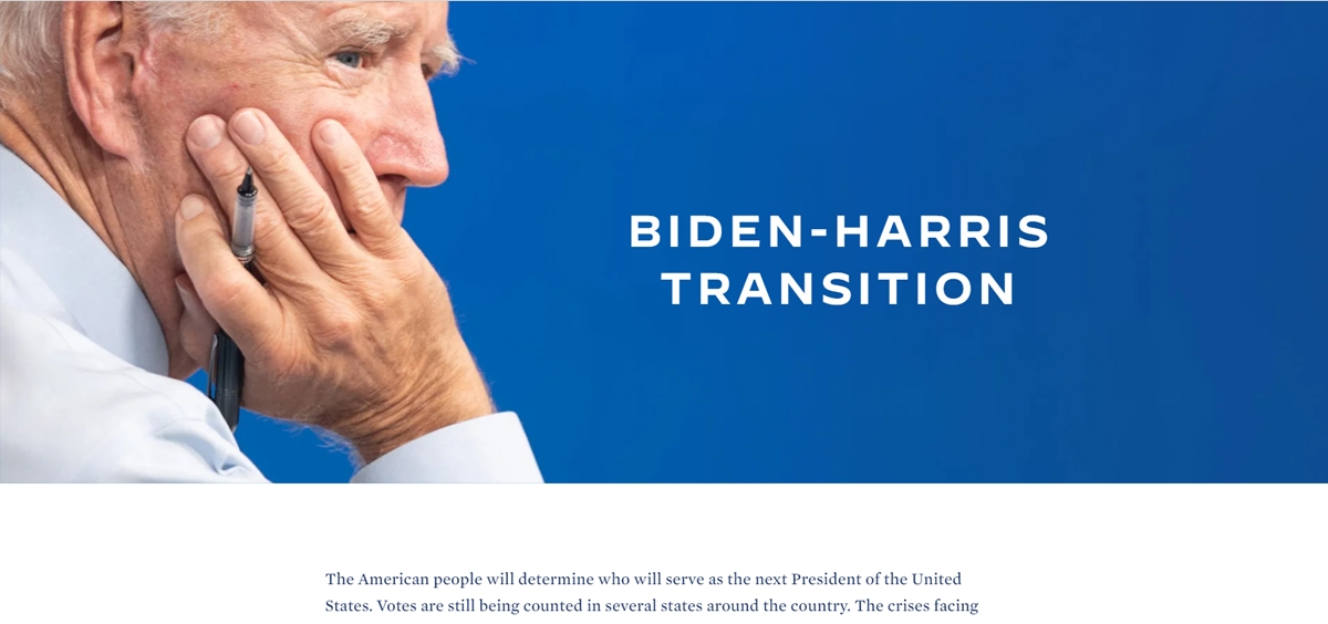 조 바이든 미국 민주당 대선후보 인수위원회 홈페이지.