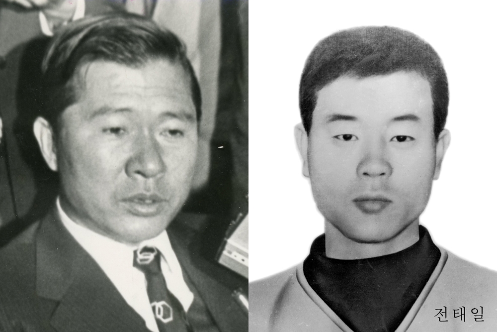 1971년 대통령 선거에 나섰던 김대중 당시 신민당 후보(왼쪽) 전태일 열사.  서울신문 DB