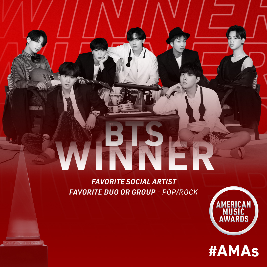 ‘2020 AMA’에서 2관왕에 오른 방탄소년단. American Music Awards SNS 제공