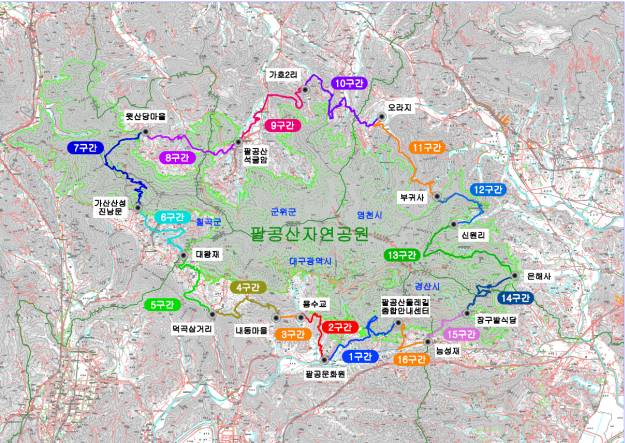 팔공산 둘레길 노선도. 경북도 제공