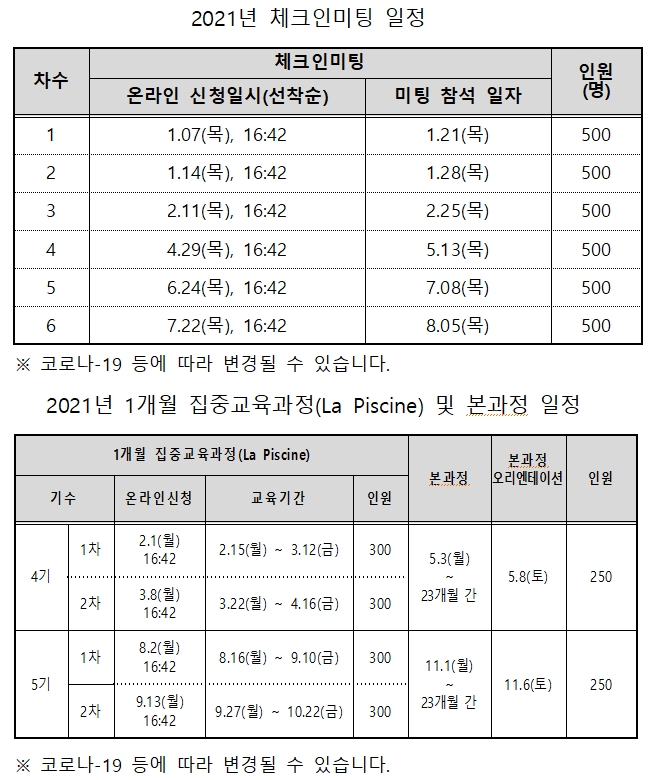 2021년도 42서울 전형일정