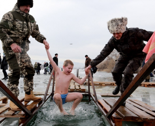 Orthodox Christians take Epiphany ice baths in Kyrgyzstan