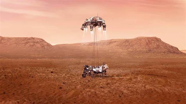 18일 오후 3시 55분(현지시간)을 전후해 미국의 다섯 번째 화성탐사로버 ‘퍼시비어런스’가 화성 표면에 착륙할 예정이다. 퍼시비어런스는 화성 표토를 채취해 지구로 보내는 임무를 포함해 화성 환경에 대한 다양한 탐사를 수행하게 된다. 미국 항공우주국(NASA) 제트추진연구소(JPL)·칼텍 제공