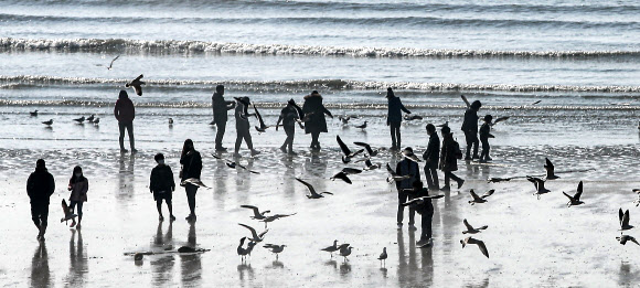 성큼 다가온 봄, 해변 찾은 시민들