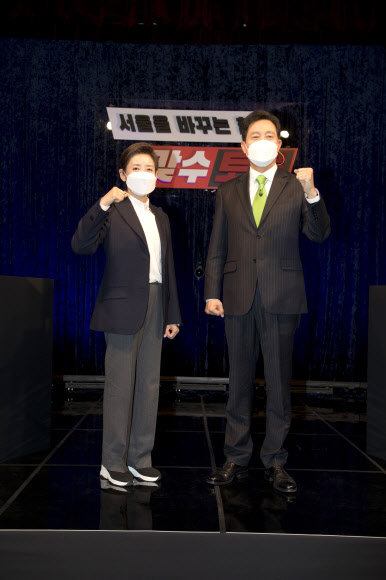 맞수토론하는 나경원 오세훈