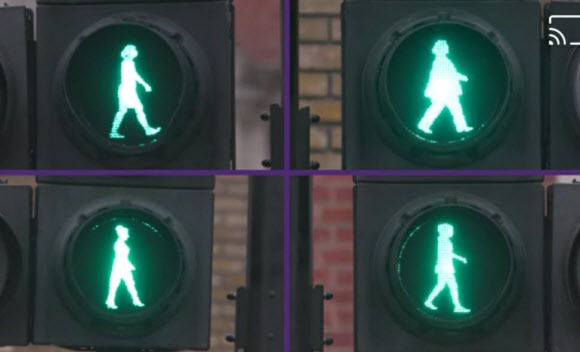 세계 여성의 날을 맞아 영국 런던 시내 곳곳에 여성을 상징하는 보행자 신호등이 설치됐다고 9일(현지시간) 영국 일간 데일리 메일이 전했다. 2021.3.10  런던 교통국(TFL) 공식 페이스북 영상 캡처
