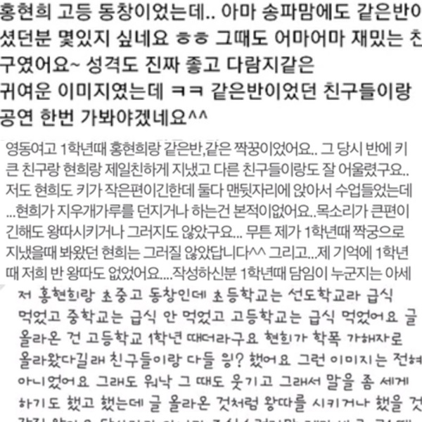 각종 커뮤니티에 올라온 홍현희 학폭 반박 댓글 캡처