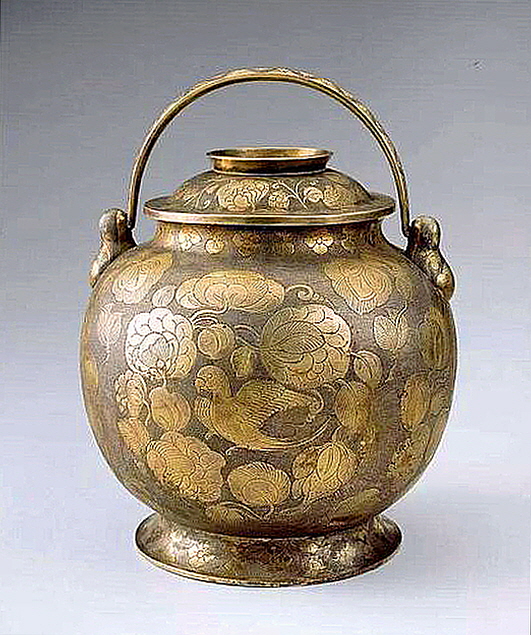 ‘도금은제단지’, 8세기 전반, 중국 당나라. 　시안 산시역사박물관