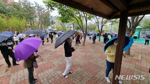 12일 울산 울주군보건소 선별진료소를 찾은 시민들이 코로나19 검사를 받기 위해 줄을 서 있다. 뉴시스.