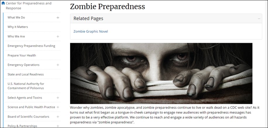 미국 CDC가 홍보용으로 운영하는 ‘좀비 대응’ 사이트. CDC 홈페이지 캡쳐