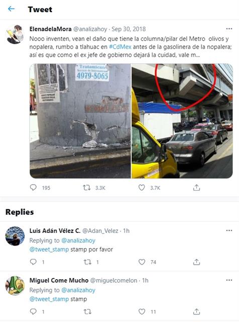2017년 9월 지진이 발생하고 이듬해 보강공사가 이뤄진 직후에도 육안으로 확인할 수 있을 만큼 심한 균열이 생겼던 고가철교의 모습을 전했던 트윗이 뒤늦게 다시 주목을 받았다. 트위터 캡처