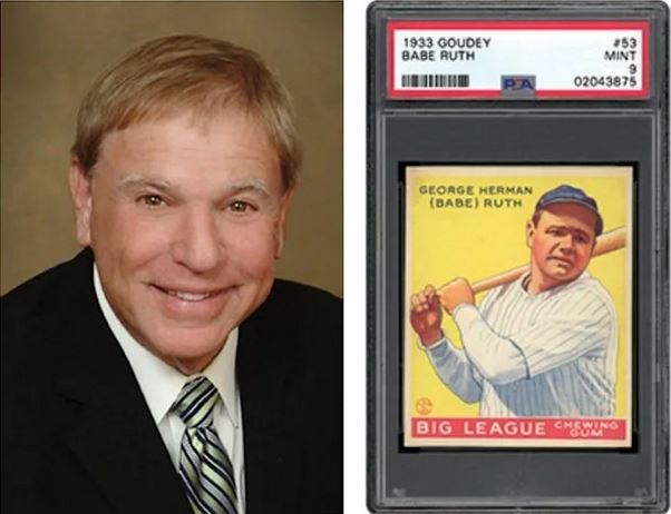 코로나로 사망한 의사 토마스 뉴먼(왼쪽)과 그가 수집한 520만달러(약 58억원)이상 가치의 베이브 루스 야구카드. 출처:메모리 레인 옥션
