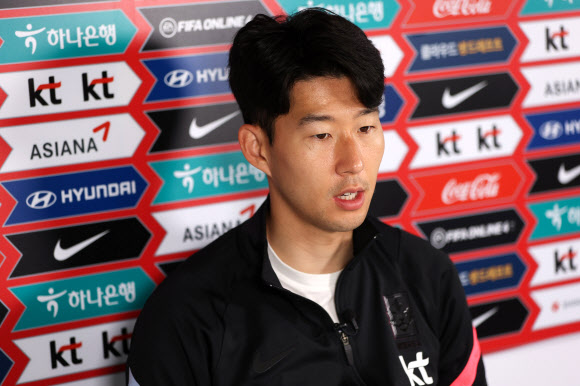 2022 카타르 월드컵 아시아 지역 2차 예선에 나서는 대한민국 축구대표팀 손흥민이 3일 경기도 파주트레이닝센터(NFC)에서 인터뷰를 하고 있다. 2021.6.3  대한축구협회 제공