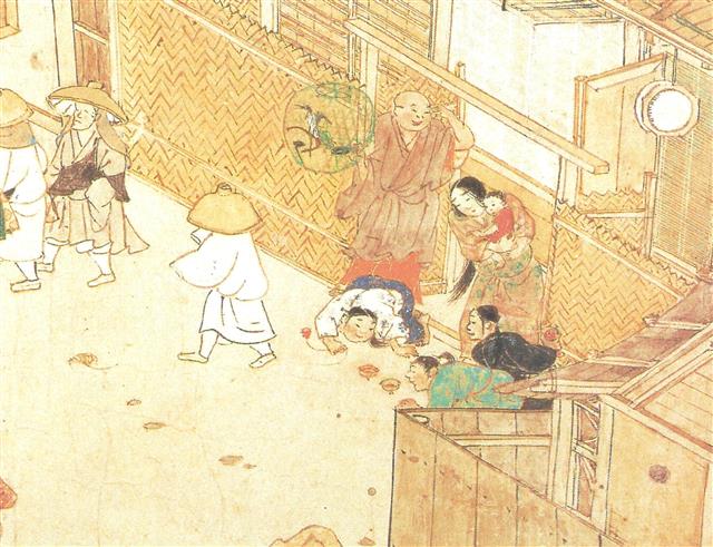 일본 ‘보키에코토바’ 속 그림엔 새장을 들고 있는 남성이 그려져 있다.