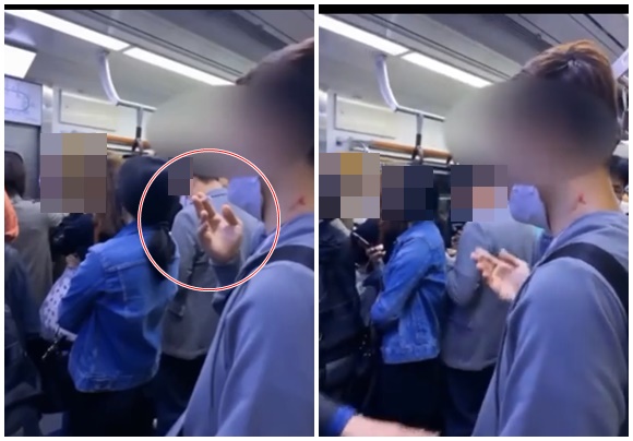 한 남성이 지하철 객실 내에서 흡연하는 모습. 사진=유튜브 캡처