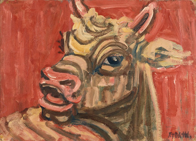 이중섭, 황소, 1950년대, 종이에 유채, 26.5x36.7cm. 국립현대미술관 제공