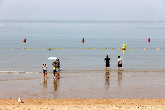 29일 오전 인천 중구 을왕리 해수욕장이 한산한 모습을 보이고 있다. 사회적 거리두기 4단계 격상으로 중구 해수욕장인 을왕리, 왕산, 하나개, 실미 등 4개소가 임시 폐장했다. 그러나 입장 자체가 금지된 것은 아니라 행락객들을 볼 수 있었다. 2021.7.29  연합뉴스