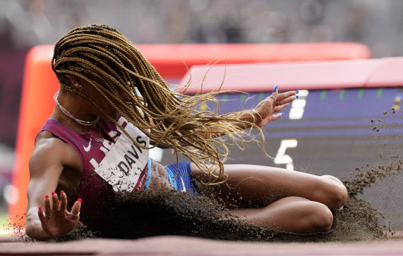 Tara Davis, of United States competes in the women‘s long jump final at the 2020 Summer Olympics, Tuesday, Aug. 3, 2021, in Tokyo, Japan. (AP Photo/Martin Meissner)
